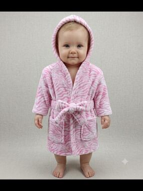 Baby Kiss Plush Hooded Baby Robe in Pink Zebra Print